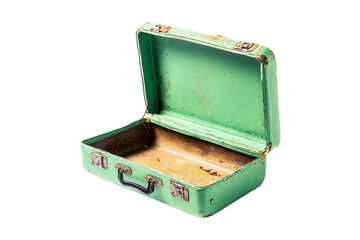 a green suitcase with a handle and a handle