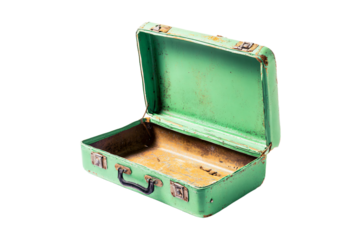 a green suitcase with a handle and a handle