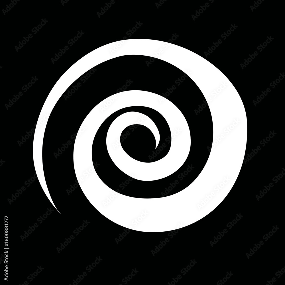 Poster abstract white swirl spirals inward on plain dark backdrop creating illusion |