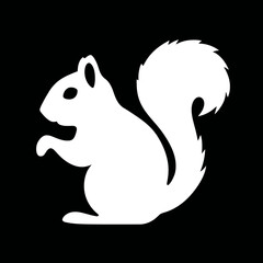Obraz premium White squirrel silhouette poses minimal design on black background showcasing simplicity