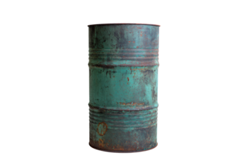 a rusty barrel with a white background