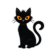 Obraz premium Adorable Black Cat Vector Illustration with Bright Orange Eyes for Halloween