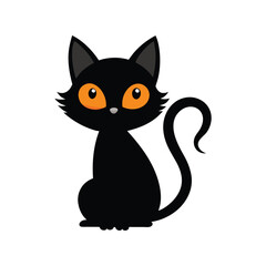 Fototapeta premium Adorable Black Cat Vector Illustration with Bright Orange Eyes for Halloween