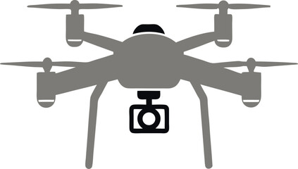 Drone silhouette icon with camera flying quadcopter vector illustration isolated on a transparent background