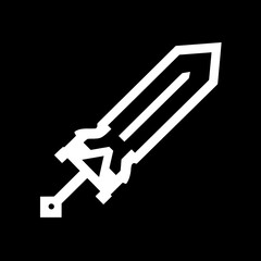 Stylized sword depicts combat weapon isolated outline on black background sharp edge details