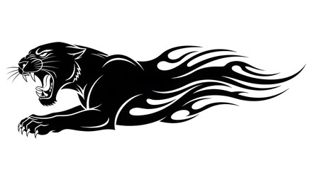 Fototapeta premium Dynamic Illustration of a Black Panther in Motion with Flames for a Bold and Edgy Design