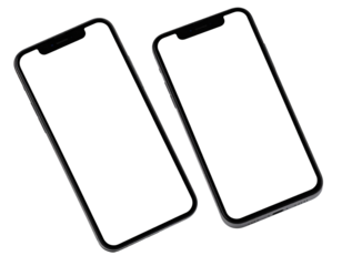  Smartphones Lying Flat with Tilted Angles, UI Presentation Display, Isometric View, Transparent Background