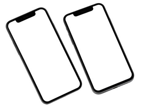  Smartphones Lying Flat with Tilted Angles, UI Presentation Display, Isometric View, Transparent Background