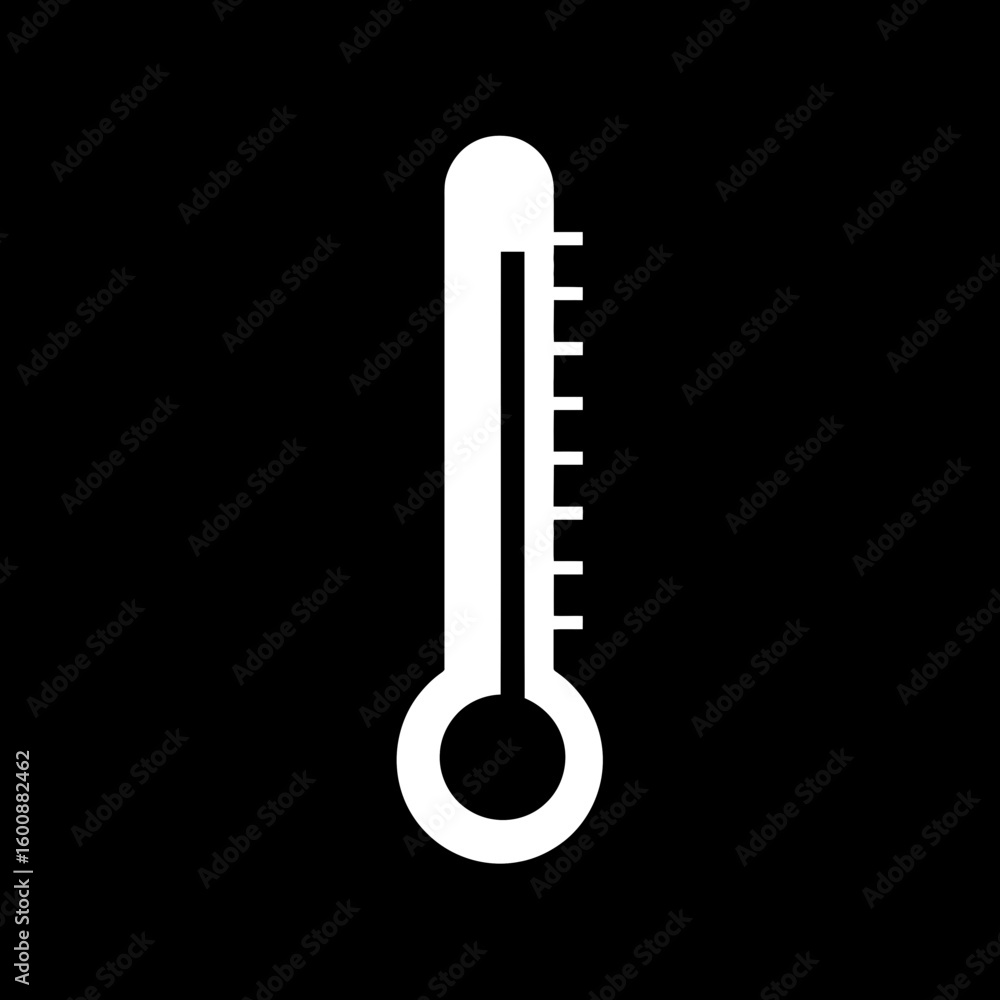 Poster white thermometer measures temperature in minimal black background displaying elevated levels