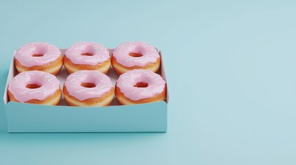 Isolated donut box mockup with realistic shadows and glossy donuts inside, customizable packaging for food marketing design