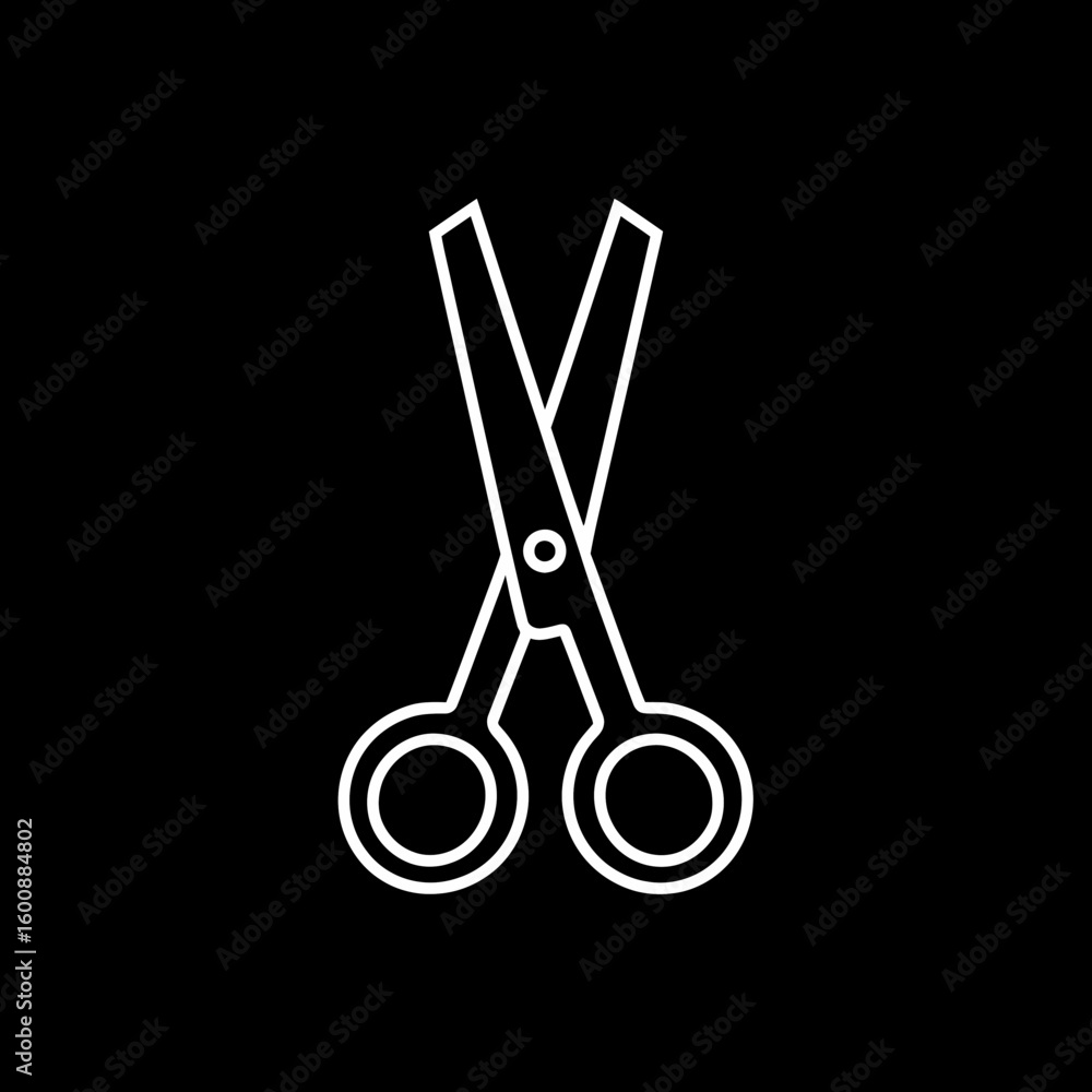 Poster white scissors outline open against black background graphic minimal simple style