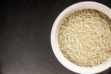 Food salt crystals sea food salt spices food additive gourmet food background on the table rustic food top view copy space