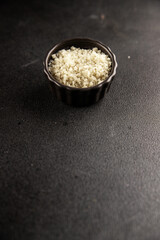 Food salt crystals sea food salt spices food additive gourmet food background on the table rustic food top view copy space