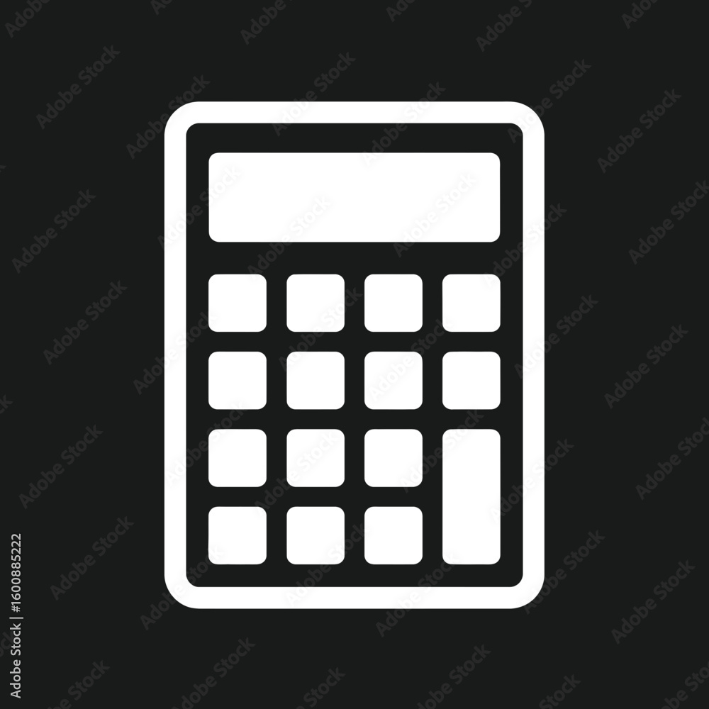 Poster white calculator icon displays math inside black background showing tool