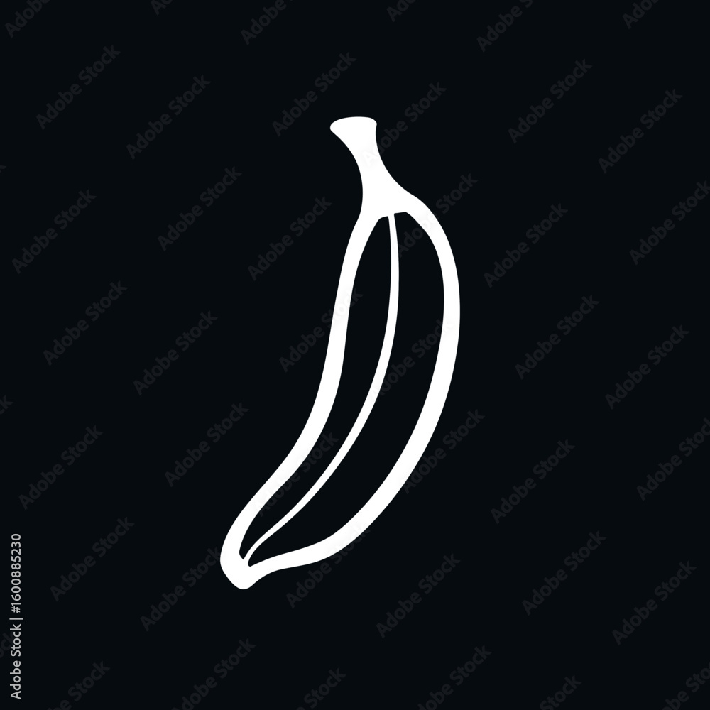 Poster white banana outline curves elegantly on dark backdrop creating minimalism