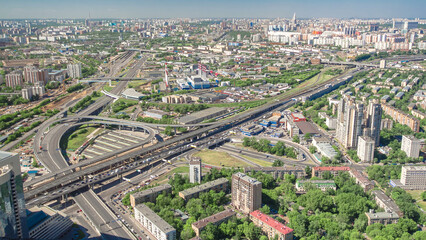 Panoramic aerial view of the buildings from the rooftop of Moscow International Business Center skyscraper timelapse, Russia
