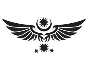 Obraz premium Black Winged Crest with Star and Crescent Elements on White Background