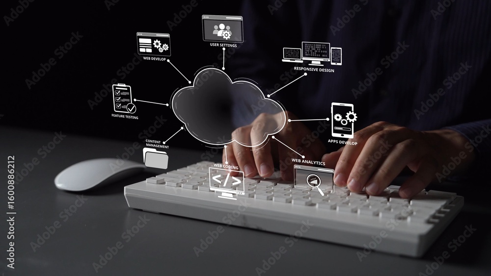 Poster cloud computing, cloud strategy, and cloud technology transforming digital infrastructure with scala