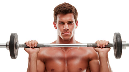 Bodybuilder Lifting Barbell Isolated on White