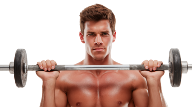Bodybuilder Lifting Barbell Isolated on White