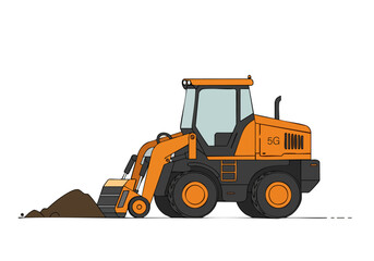 An orange wheel loader sits on 5G Road.  Clean, modern illustration style.  Ideal for construction, equipment, or industrial themes.