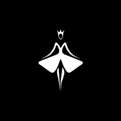 White queen wears crown dances dark stage minimalist style