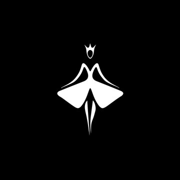 White queen wears crown dances dark stage minimalist style