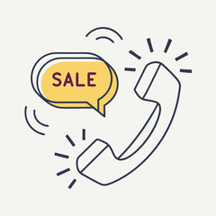 Telephone icon with sale notification in minimalist design  