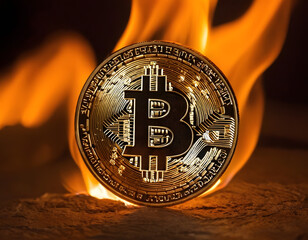 bit coin on gold coin, On fire bitcoin wallpaper