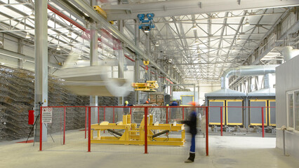 The operator lifting device timelapse, lift loads using lifting magnet, mechanical workshop, metal...