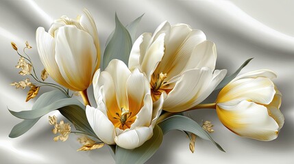 Elegant Bouquet Of White Tulips On Light Fabric