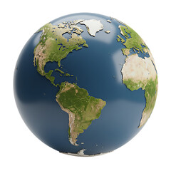 Realistic earth globe showing north and south america continents isolated on transparent background