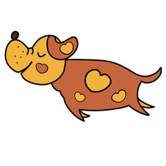 dog in love moves towards his dream, heart shaped spots