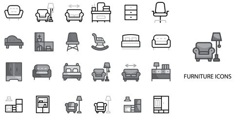 Furniture simple concept 24 Grew color icons set. Vector illustration.