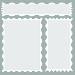 Blank postage stamps borders vector set. Mockup postage stamps with transparent background. Realistic trendy post stamps set, Letter stamps with perforated edges. eps10 11