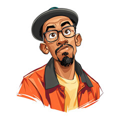 Obraz premium Man in orange jacket, thoughtful expression