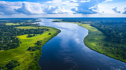  A breathtaking bird-eye view of the Amazon River during a midjourney helicopter ride 