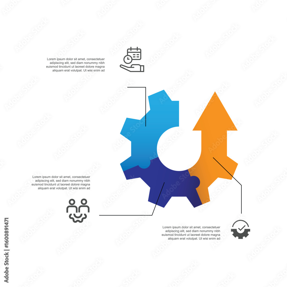 Poster 3 step process work infographics. timeline infographic with cog concept and 3 step line. vector illu