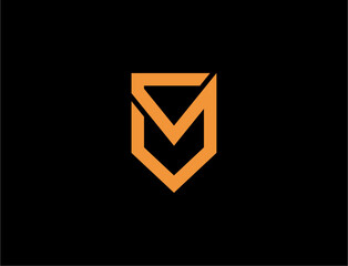 Orange shield logo design on black background