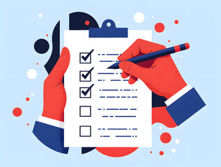 Task Checklist Illustration: A graphic of human hands holding a clipboard with a checklist, emphasizing task completion and organization. This illustrates the process of task management, planning.