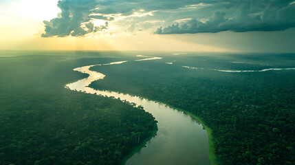  A breathtaking bird-eye view of the Amazon River during a midjourney helicopter ride 