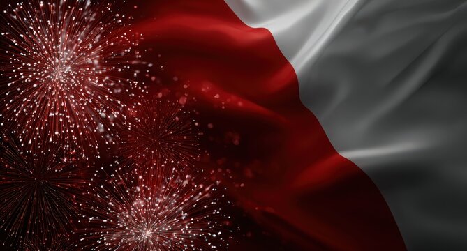 Malta Flag Day Celebration: Festive fireworks explode in a vibrant display against the backdrop of the Maltese flag, symbolizing national pride and celebration. - Powered by Adobe