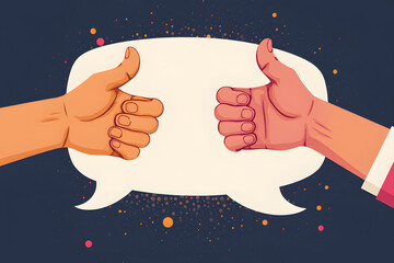 Thumbs Up Dialogue: Illustrative representation of communication and agreement, a vibrant, stylized depiction conveying approval, positive feedback, and dialogue.