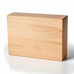 Light Brown Wooden Rectangular Block on White Background  