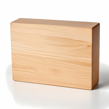 Light Brown Wooden Rectangular Block on White Background  