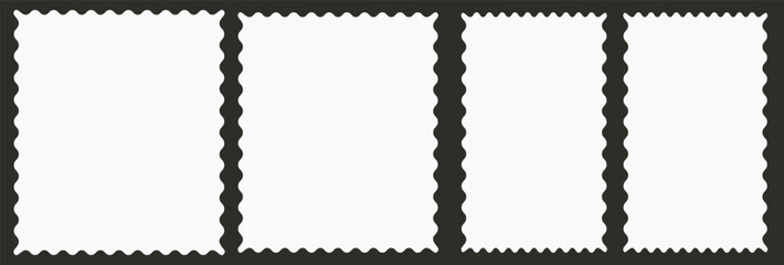blank vintage black and white postage stamp with clipping path, Postcard stamp post frame black shape set.