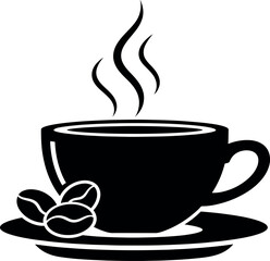 Coffee Cup Icon with Steam and Beans.