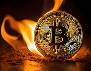 bit coin on gold coin, On fire bitcoin wallpaper