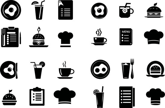 Restaurant menu food and drink icons vector set for cafe and restaurant design