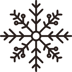 Simple black outline snowflake graphic design element.